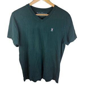 Psycho Bunny T-Shirt Men's Size Med Green V-Neck Short Sleeve Pima Cotton Preppy
